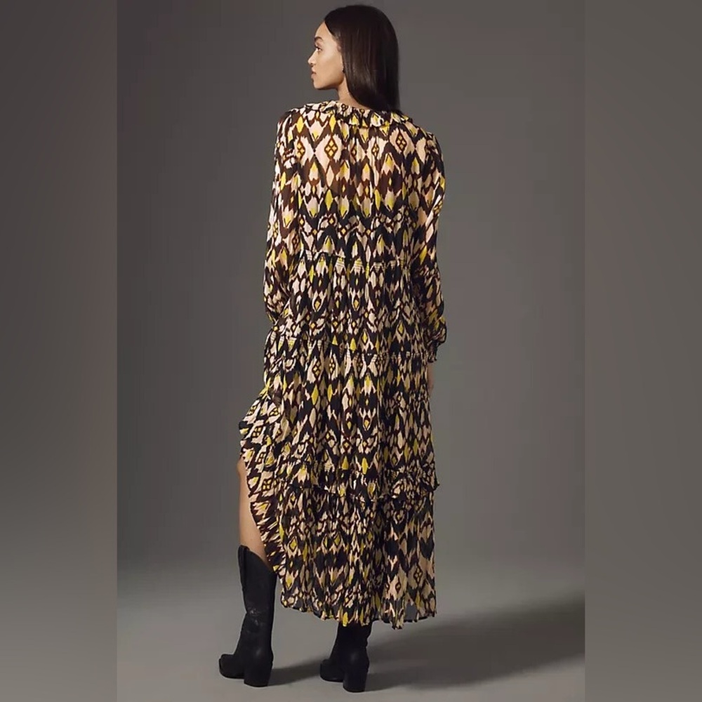 Anthropologie The Marias Geometric Long Sleeve Dress in Yellow and Black